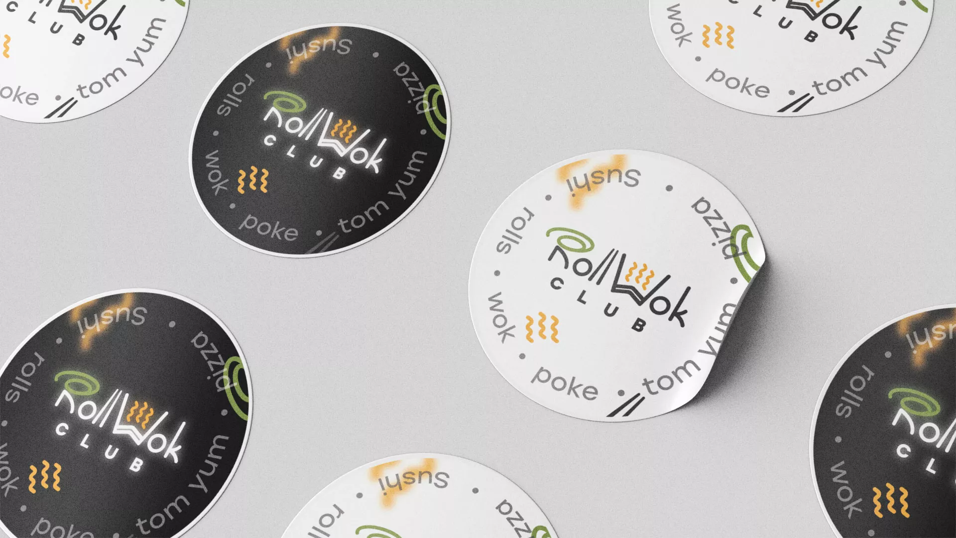 Разработка наклеек для суши-бара «Roll Wok Club» в Алейске
